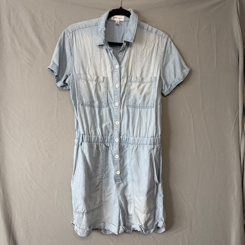 Bella Dahl Womens Chambray Utility Romper Size M Desert Sky Button Front Shorts